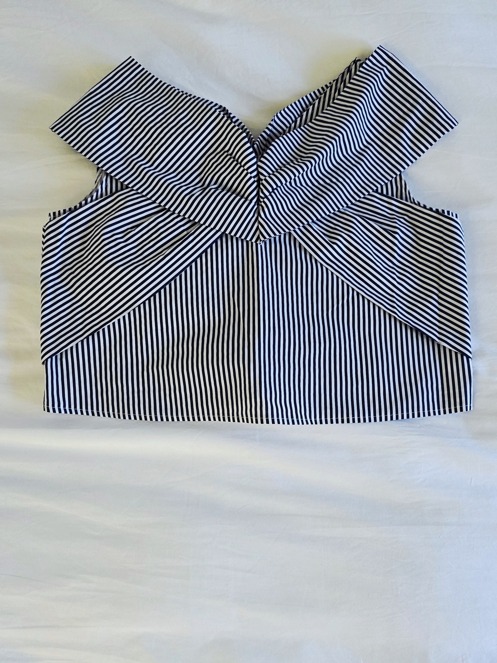 Kiff Korean Designer Striped Crop Top S/M Avant Garde Off Shoulder Origami